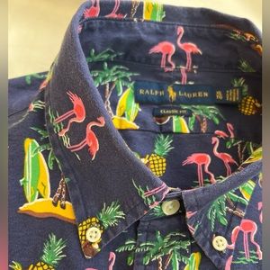 Ralph Lauren Classic Fit Navy Flamingo & Pineapple Print Shirt